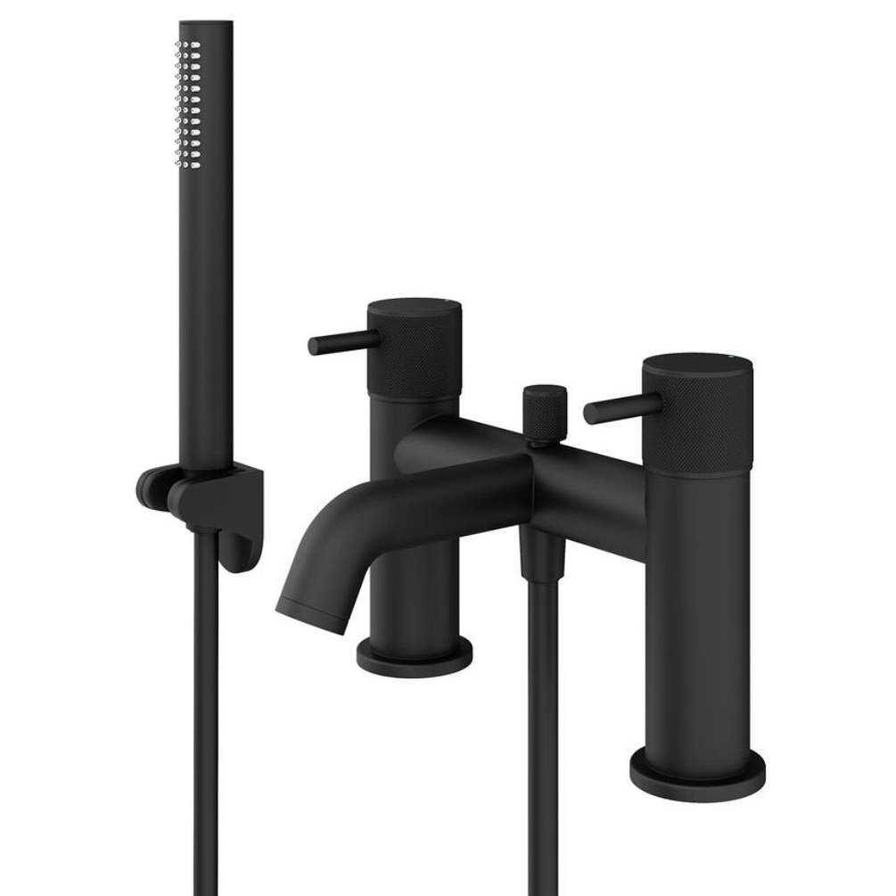 Product Cut out image of the Abacus Iso Pro Matt Black Deck Mounted Bath Shower Mixer